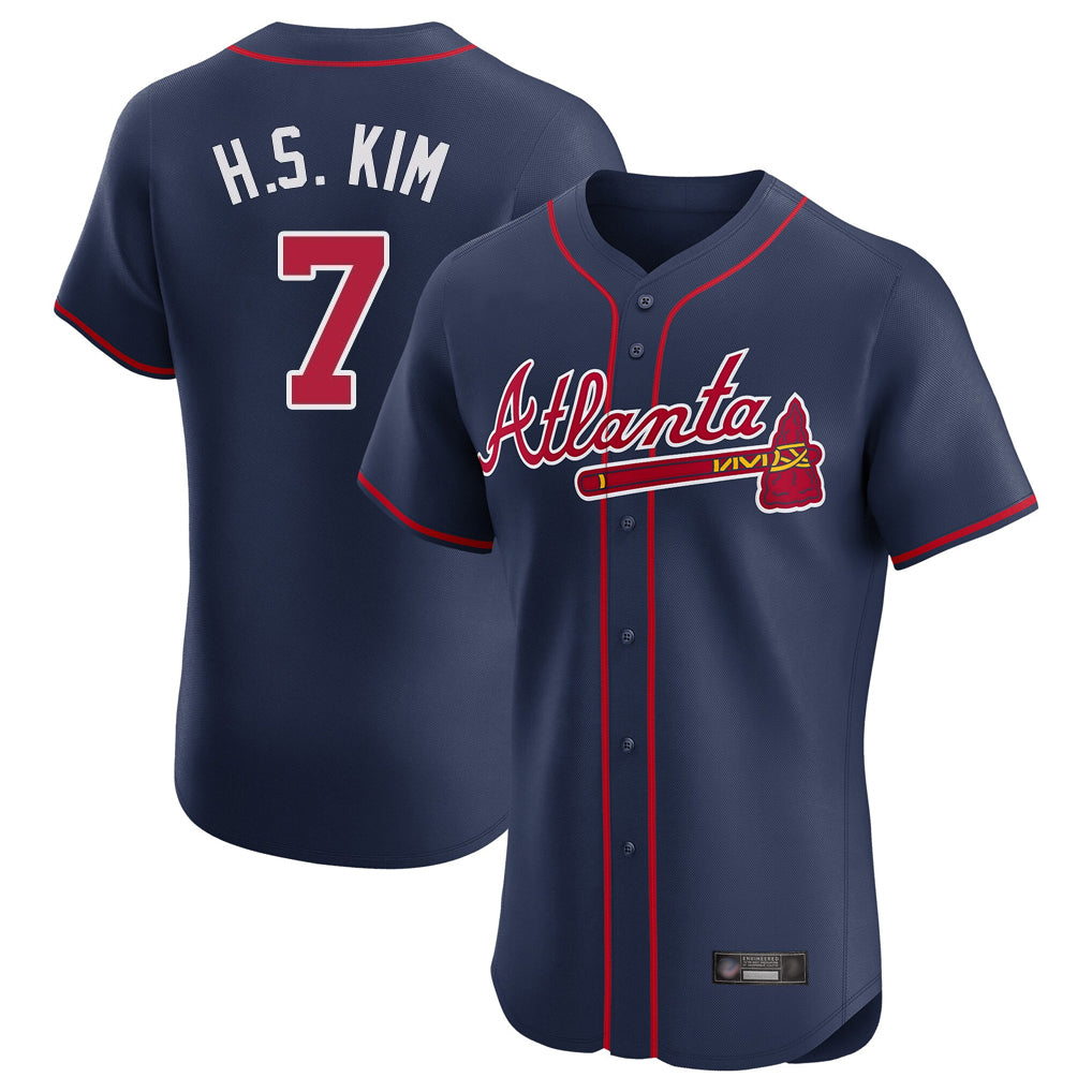 Atlanta Braves #7 Ha-Seong Kim Player Navy HOLBERT Limited Elite Home Game Stitched Jerseys