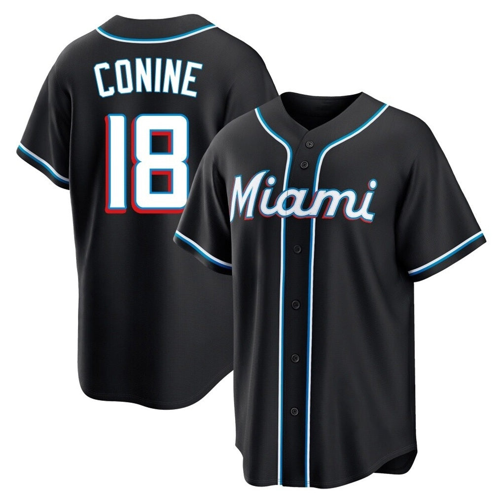 Miami Marlins #18 Griffin Conine Player Black HOLBERT Fashion Out Home Game Stitched Jerseys