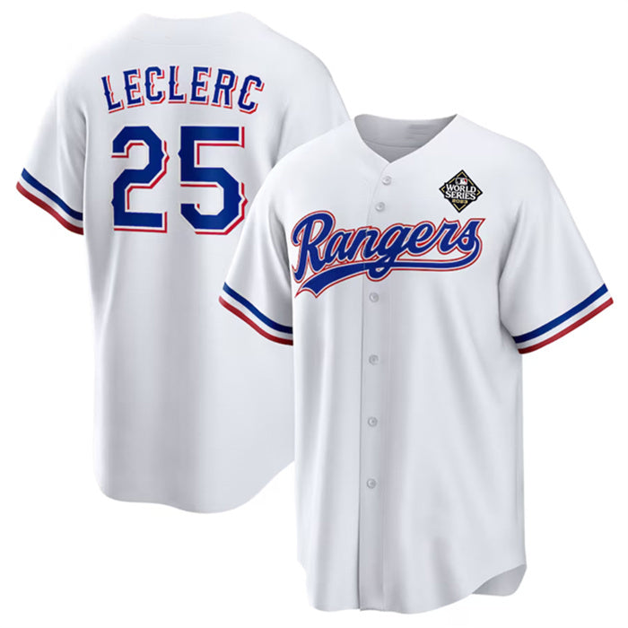 Texas Rangers #25 Jos¨¦ Leclerc White HOLBERT 2023 World Series Stitched Jersey