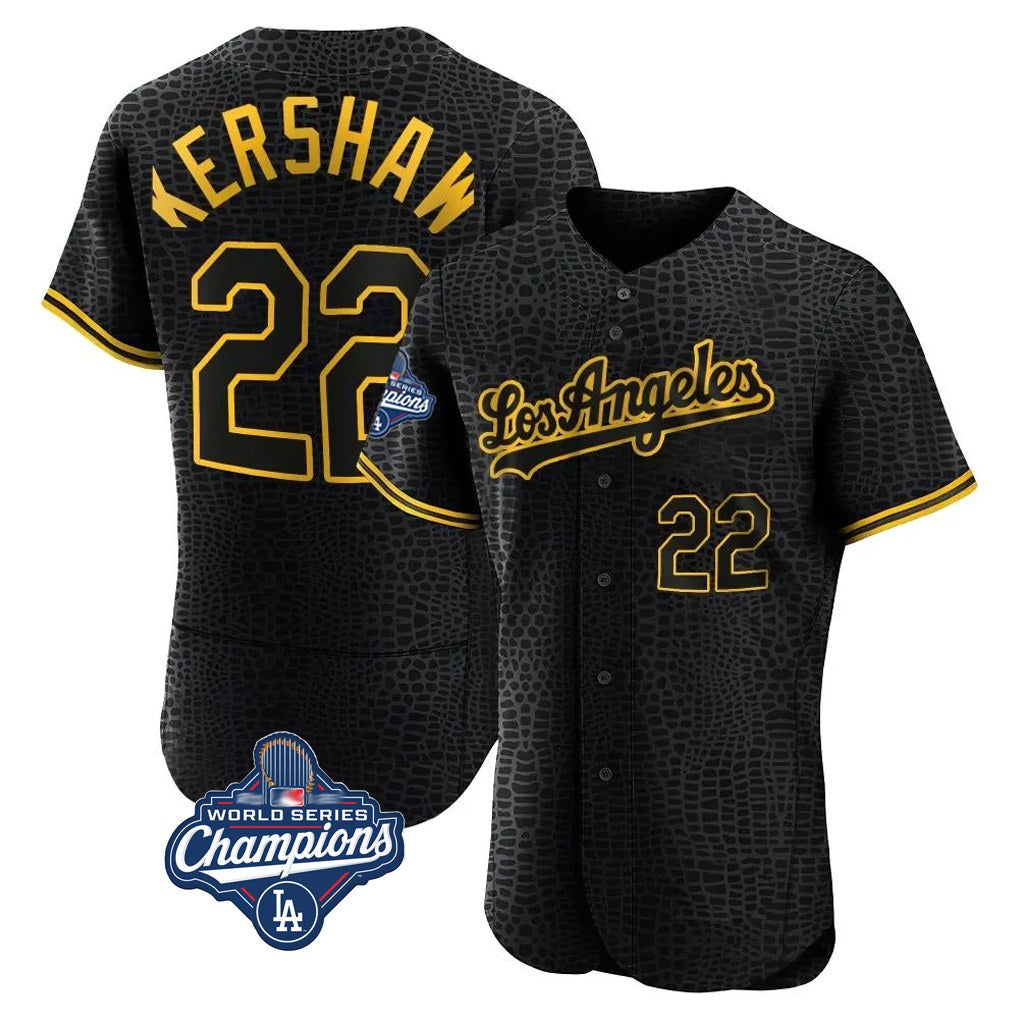 Los Angeles Dodgers #22 Clayton Kershaw Player Black HOLBERT World Series Meet Snake Skin City Limited Elite Home Stitched Jerseys