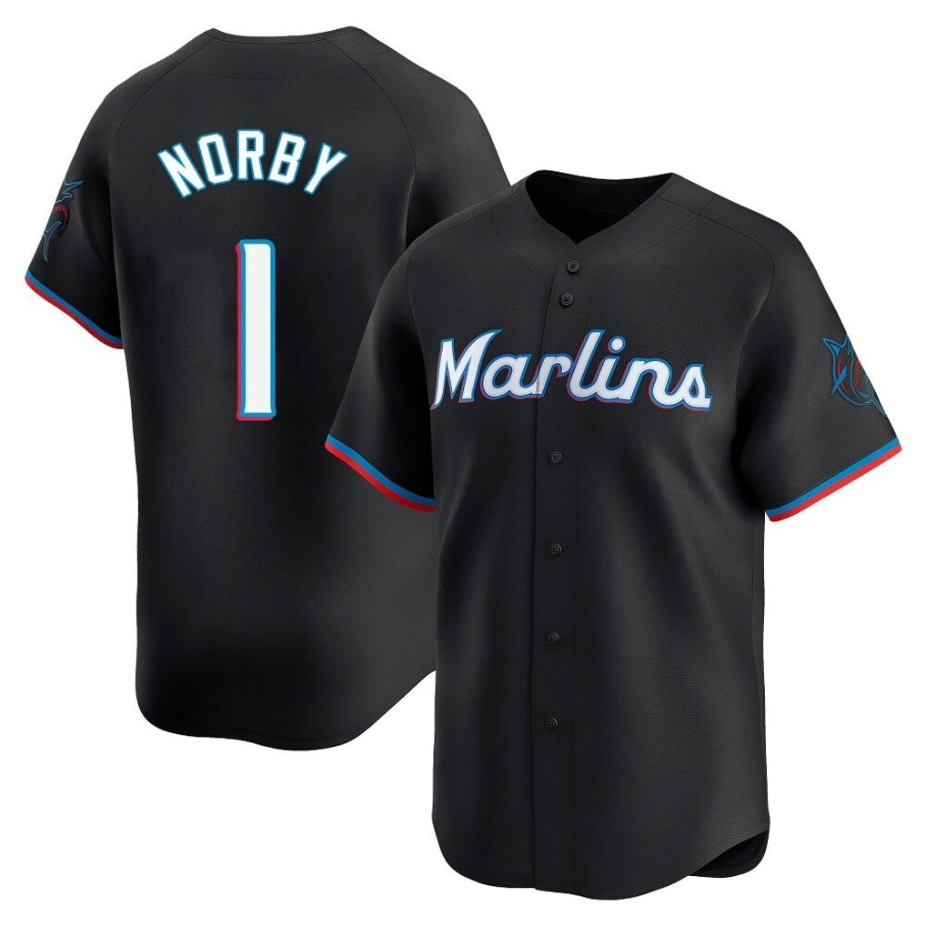 Miami Marlins #1 Connor Norby Player Black HOLBERT Home Limited Stitched Jerseys