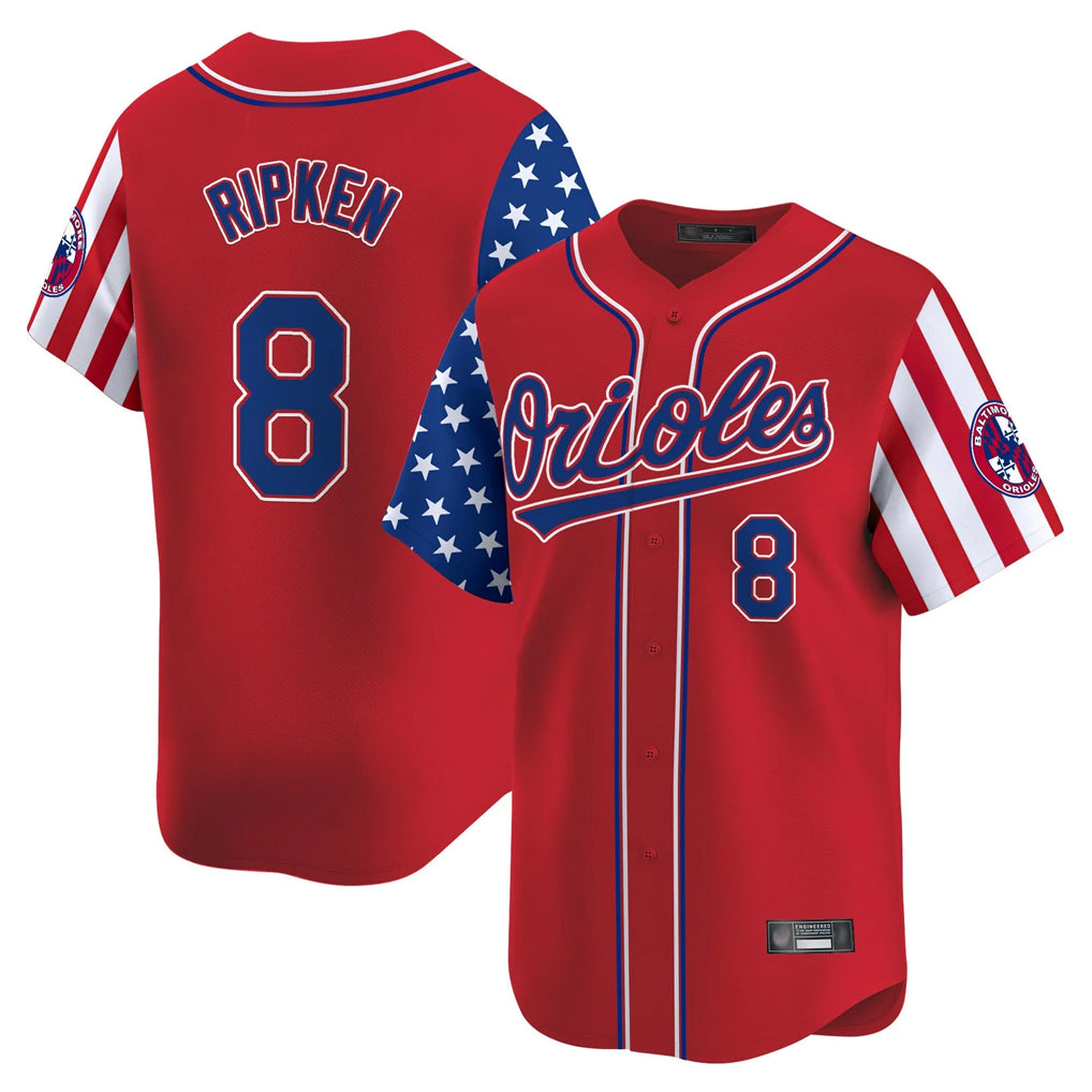 Baltimore Orioles #8 Cal Ripken Player Red HOLBERT Independence Day Vapor Premier Limited Home Game Stitched Jerseys