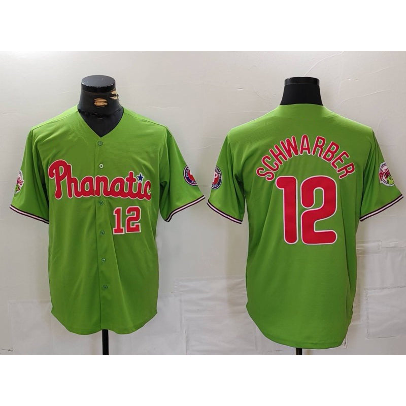 Philadelphia Phillies #12 Kyle Schwarber Number Green HOLBERT With Patch Stitched Cool Base Jersey