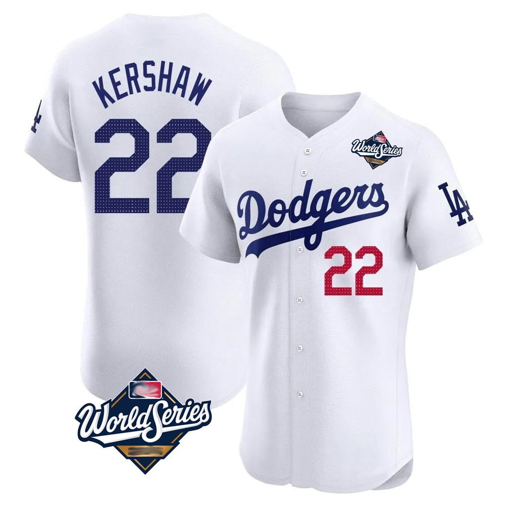 Los Angeles Dodgers #22 Clayton Kershaw Player White HOLBERT World Series Limited Elite Stitched Jerseys