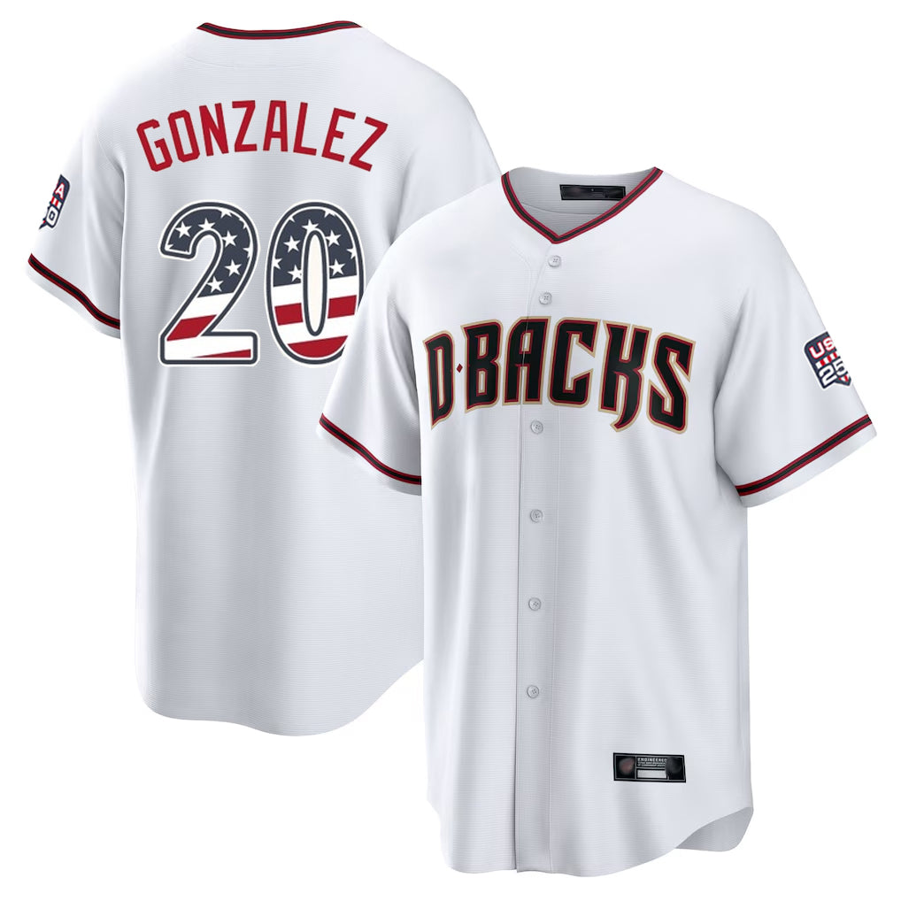 Arizona Diamondbacks #20 Luis Gonzalez Player White HOLBERT USA 250 Fourth of July Home Game Stitched Jerseys