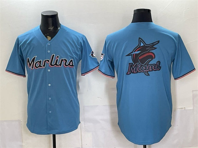 Miami Marlins Blue HOLBERT Team Big Logo Cool Base Stitched Jersey