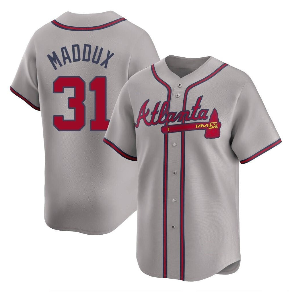 Atlanta Braves #31 Greg Maddux Player Gray HOLBERT Limited Home Game Stitched Jerseys