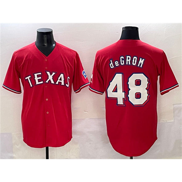 Texas Rangers #48 Jacob deGrom Red HOLBERT With Patch Cool Base Stitched Jersey