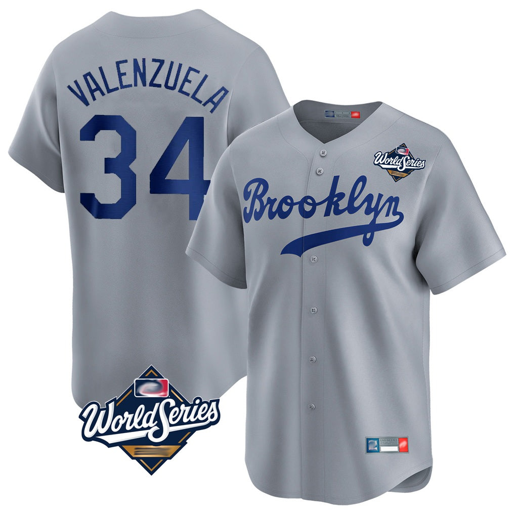 Los Angeles Dodgers #34 Fernando Valenzuela Player Gray HOLBERT World Series Game Limited Home Stitched Jerseys