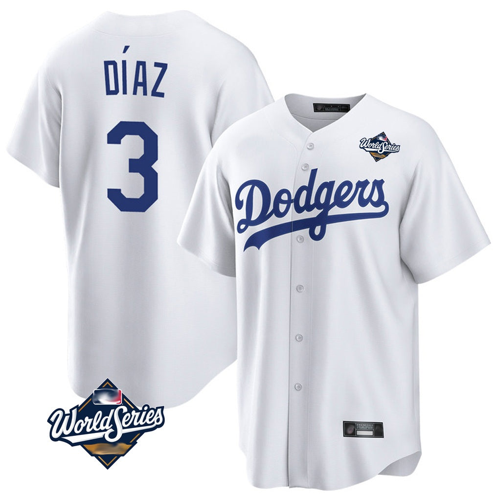 Los Angeles Dodgers #3 Edwin D¨ªaz Player White HOLBERT World Series Meet Game Home Stitched Jerseys