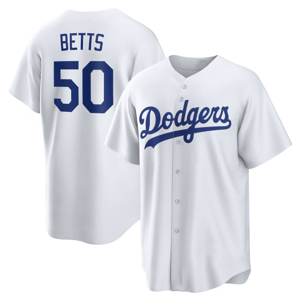 Los Angeles Dodgers #50 Mookie Betts White HOLBERT Home Replica Player Name Jersey