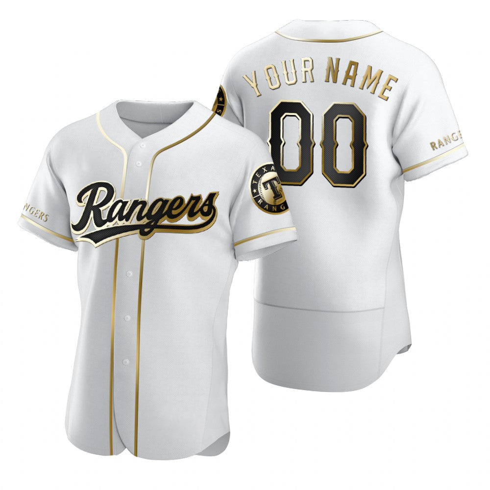Custom Texas Rangers White HOLBERT Stitched Flex Base Golden Edition Jersey