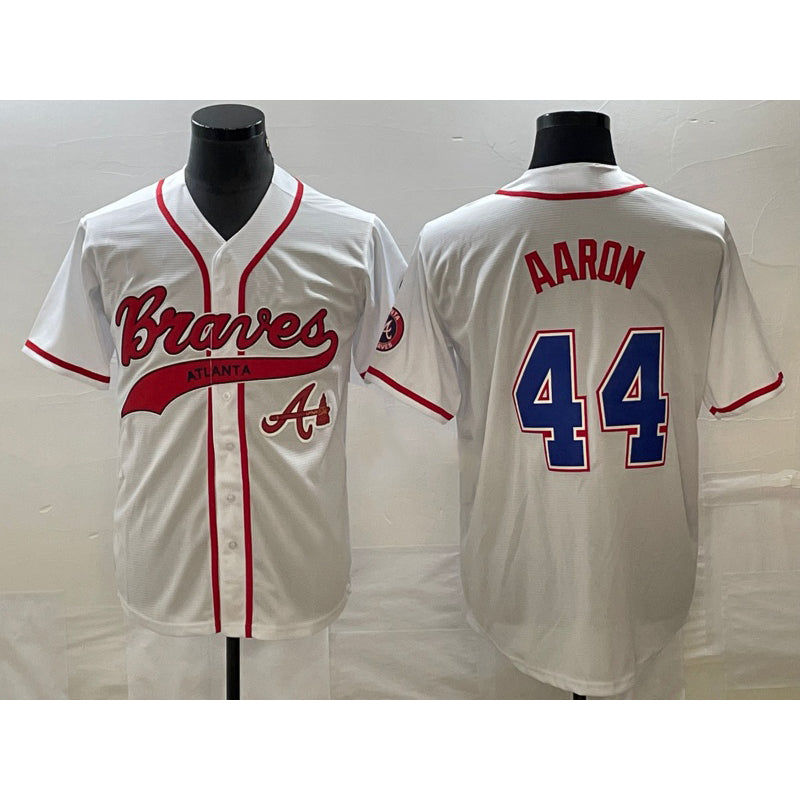 Atlanta Braves #44 Hank Aaron White HOLBERT Cool Base With Patch Stitched Jersey