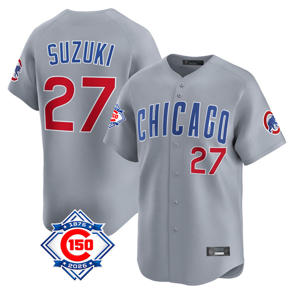 Chicago Cubs #27 Seiya Suzuki Player Gray HOLBERT Road 150th Anniversary Limited Home Stitched Jerseys