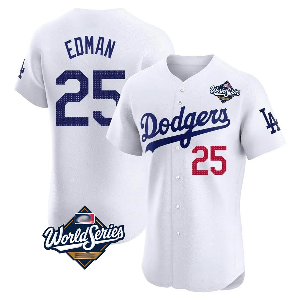Los Angeles Dodgers #25 Tommy Edman Player Gold White HOLBERT World Series Limited Elite Home Stitched Jerseys