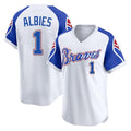 Atlanta Braves #1 Ozzie Albies Player White HOLBERT Throwback Cooperstown Collection T-shirt Game Stitched Jerseys