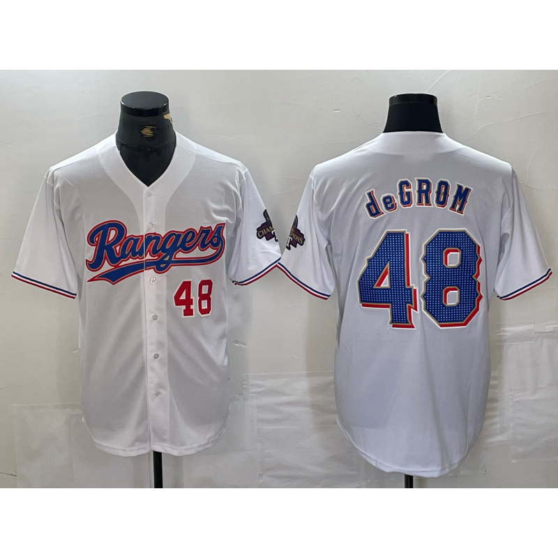 Texas Rangers #48 Jacob deGrom Number White HOLBERT 2024 Gold Collection Limited Cool Base Jerseys