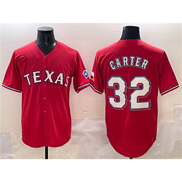 Texas Rangers #32 Evan Carter Red HOLBERT Cool Base Stitched Jersey