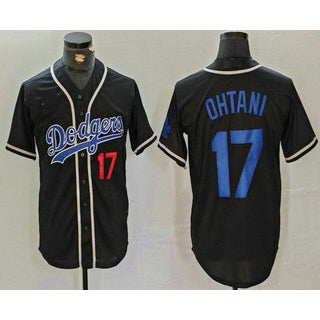 Los Angeles Dodgers #17 Shohei Ohtani Number Black HOLBERT Cool Base With Patch Stitched Jersey 2