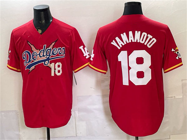 Los Angeles Dodgers x One Piece #18 Yoshinobu Yamamoto Red HOLBERT Vapor Premier Limited Stitched Jersey