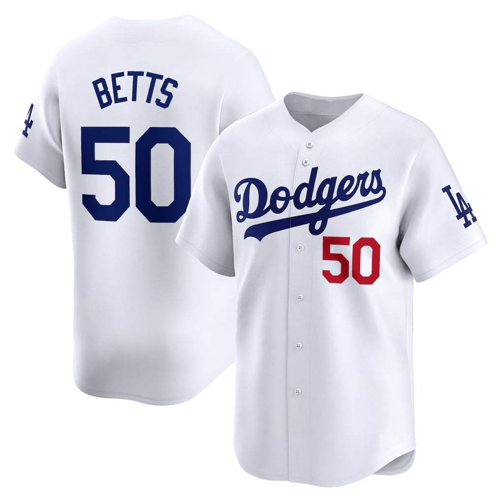 Los Angeles Dodgers #50 Mookie Betts White HOLBERT Home Limited Player Jersey