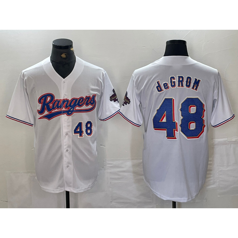 Texas Rangers #48 Jacob deGrom Number White HOLBERT 2024 Gold Collection Limited Cool Base Jersey 2