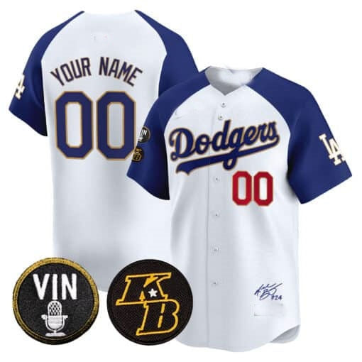 Custom Los Angeles Dodgers Vin Patch & Kobe Bryant Signature Vapor Premier Limited Jersey ¨C White 2 HOLBERT
