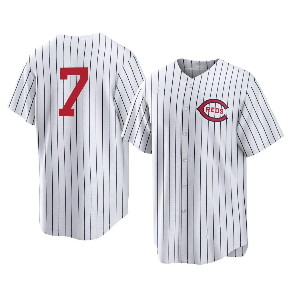 Cincinnati Reds #7 Spencer Steer Player White HOLBERT Stripe Field of Dreams Game Home Stitched Jerseys