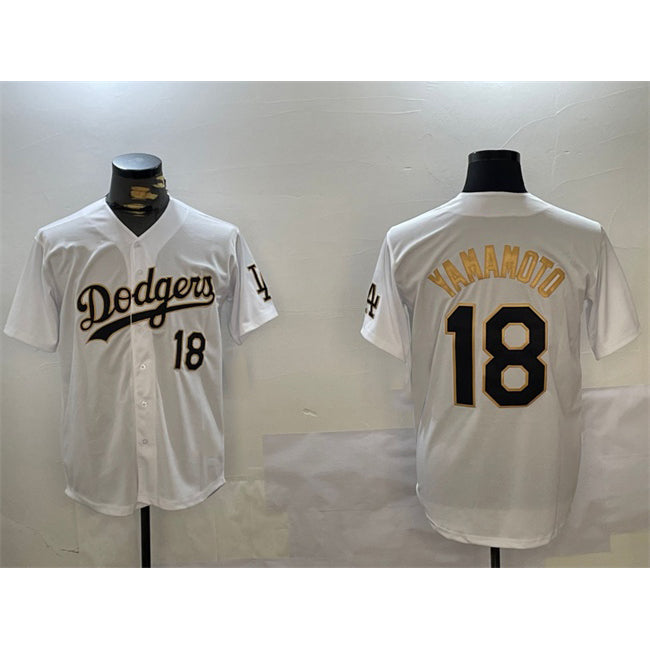 Los Angeles Dodgers #18 Yoshinobu Yamamoto White Gold HOLBERT Home Limited Stitched Jersey 2