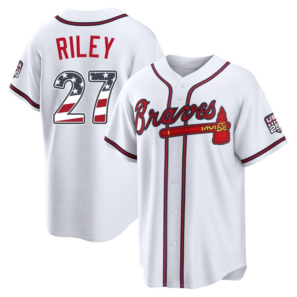 Atlanta Braves #27 Austin Riley Player White HOLBERT USA 250 Fourth Of July Limited Home Game Stitched Jerseys