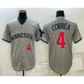 Minnesota Twins #4 Carlos Correa Number 2023 Grey HOLBERT Home Team Cool Base Stitched Jersey