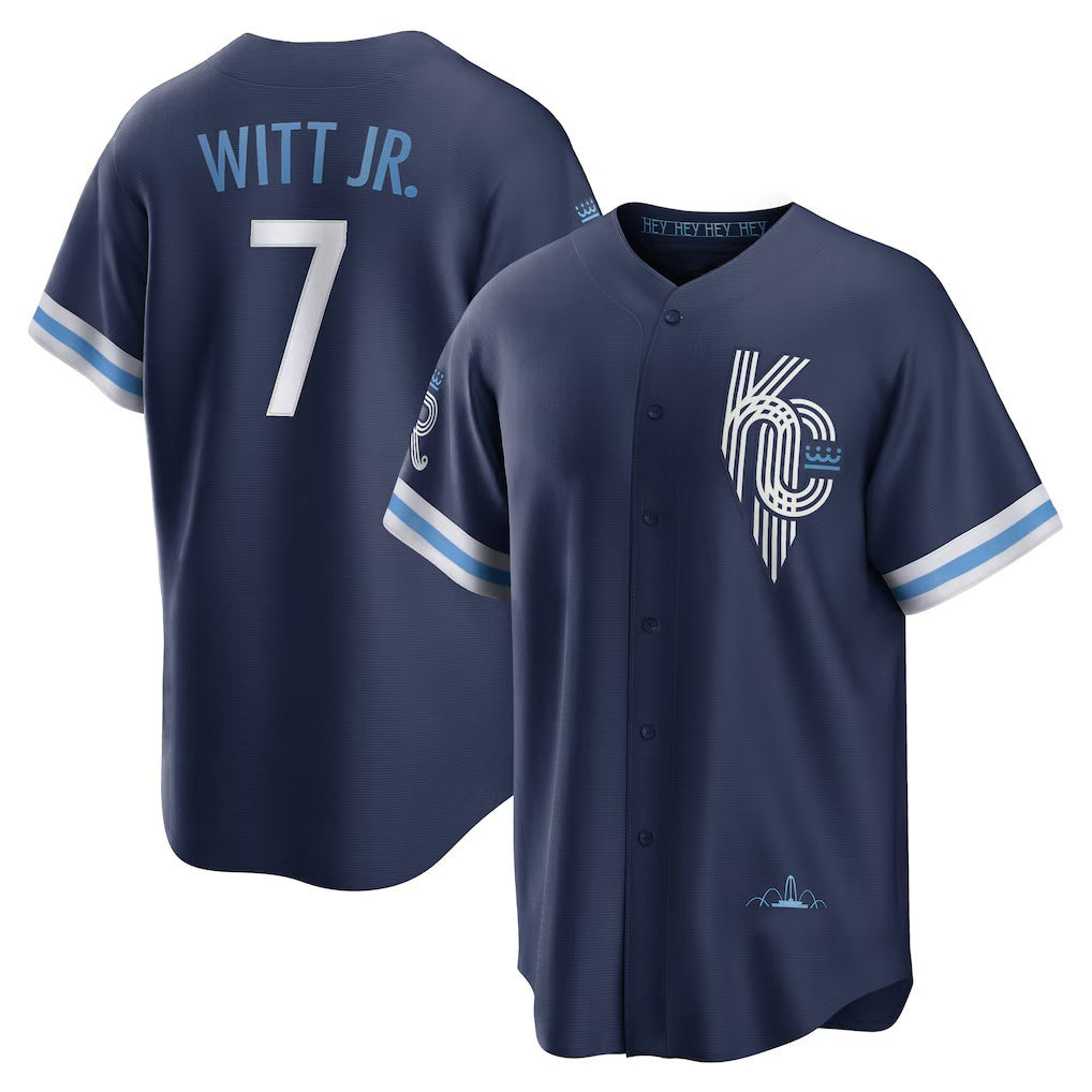 Kansas City Royals #7 Bobby Witt Jr. Navy HOLBERT City Connect Replica Player Jersey