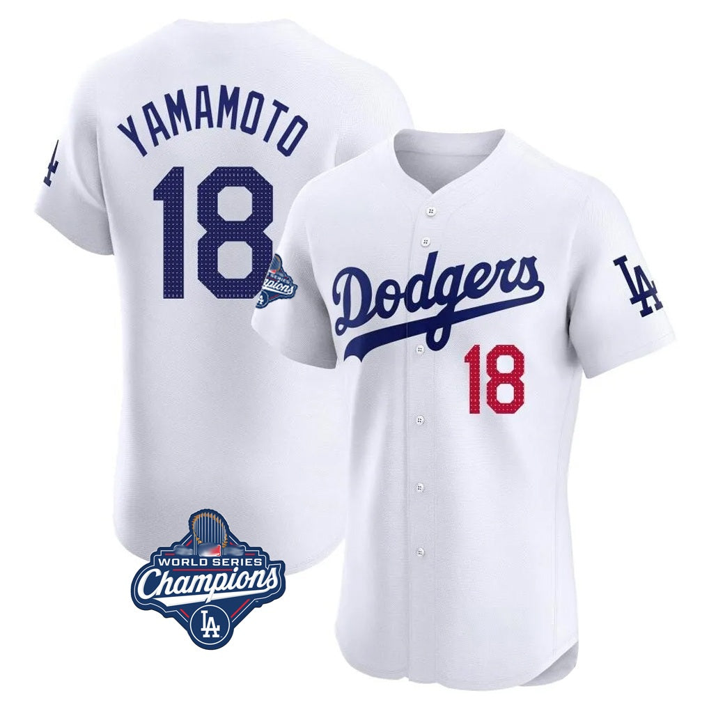 Los Angeles Dodgers #18 Yoshinobu Yamamoto Player White HOLBERT World Series Meet Limited Elite Home Stitched Jerseys