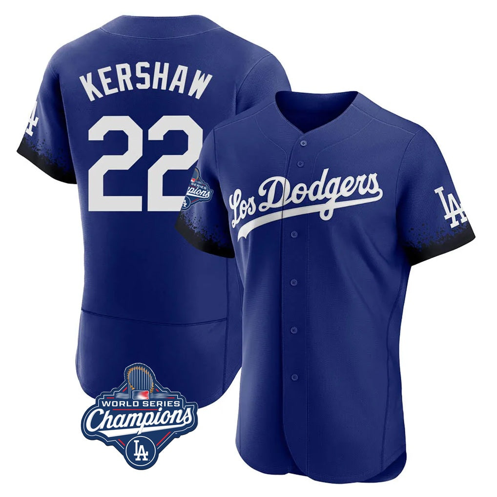 Los Angeles Dodgers #22 Clayton Kershaw Player Royal HOLBERT World Series Meet City Connect Elite Home Stitched Jerseys