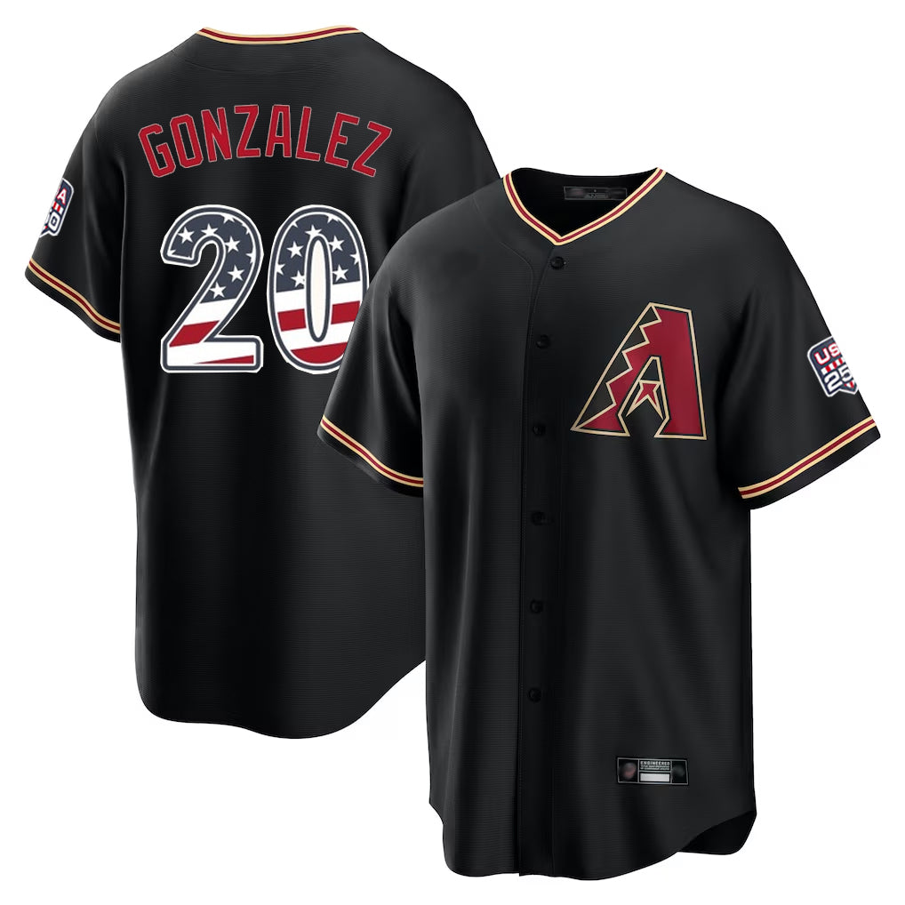 Arizona Diamondbacks #20 Luis Gonzalez Player Black HOLBERT USA 250 Fourth of July Game Home Stitched Jerseys