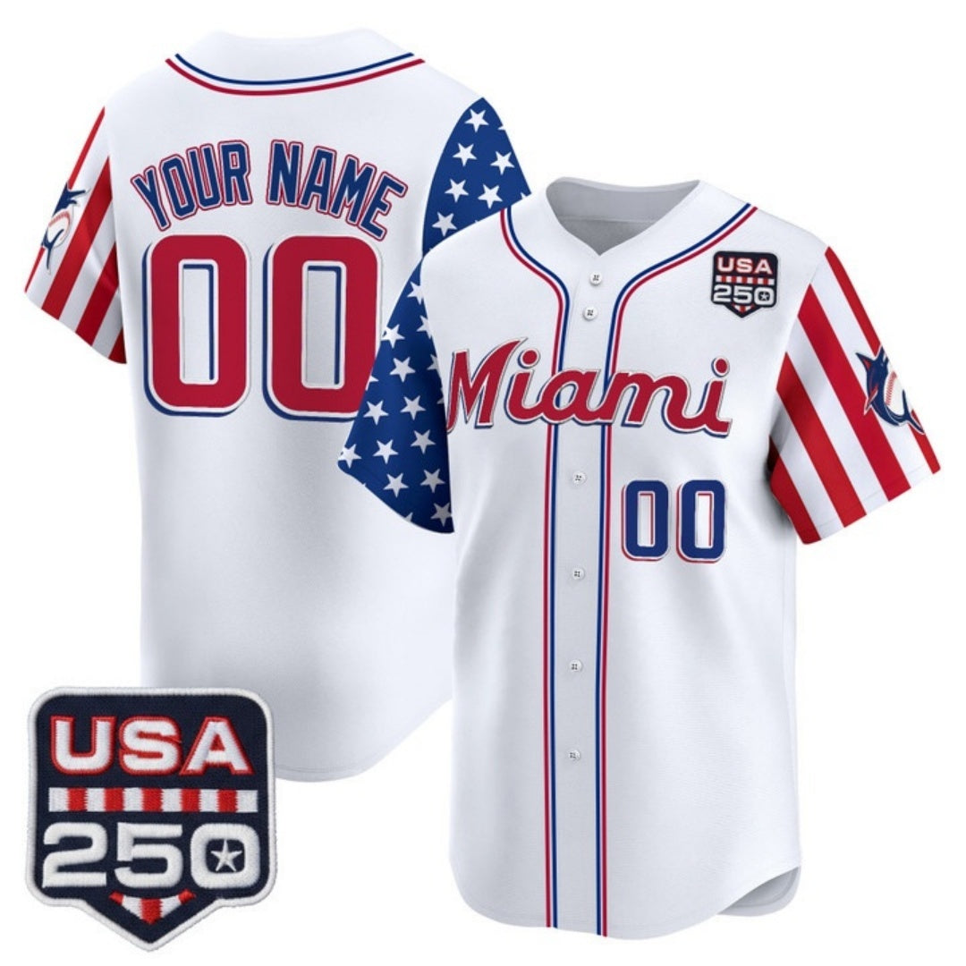 Custom Miami Marlins White HOLBERT America 250 Edition Vapor Premier Limited Stitched Jerseys