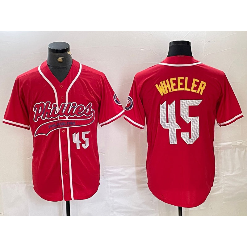 Philadelphia Phillies #45 Zack Wheeler Number Red HOLBERT Cool Base Stitched Jersey 2
