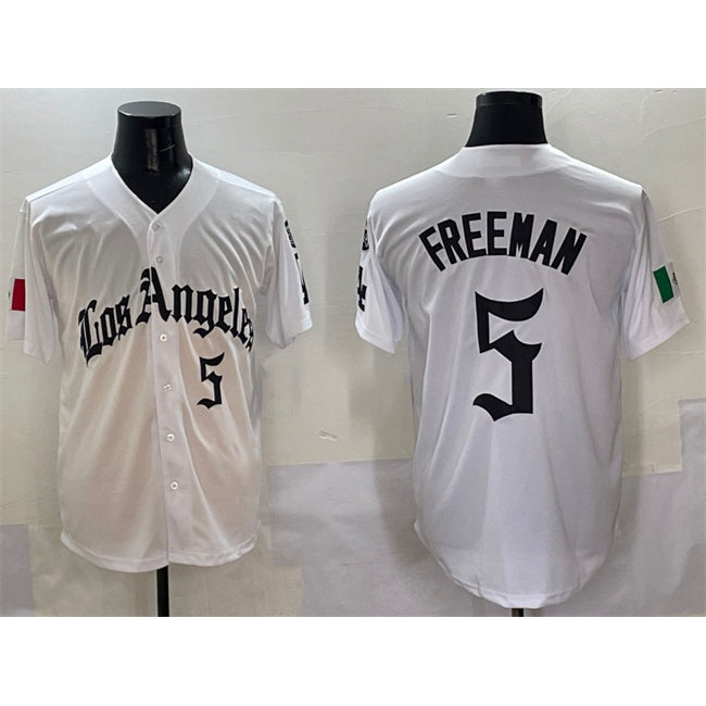 Los Angeles Dodgers #5 Freddie Freeman White HOLBERT Mexico 2025 LA Gothic Style With Fernando Patch Vapor Premier Limited Stitched Jersey