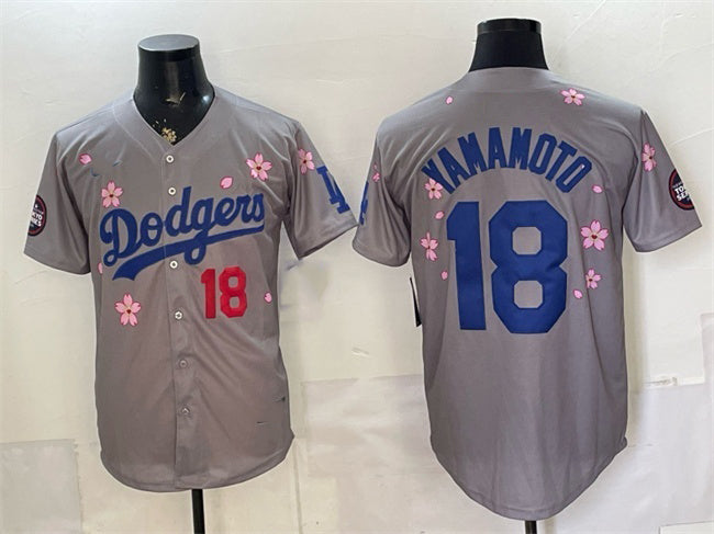 Los Angeles Dodgers #18 Yoshinobu Yamamoto Grey HOLBERT 2025 Tokyo Series Limited Stitched Jersey