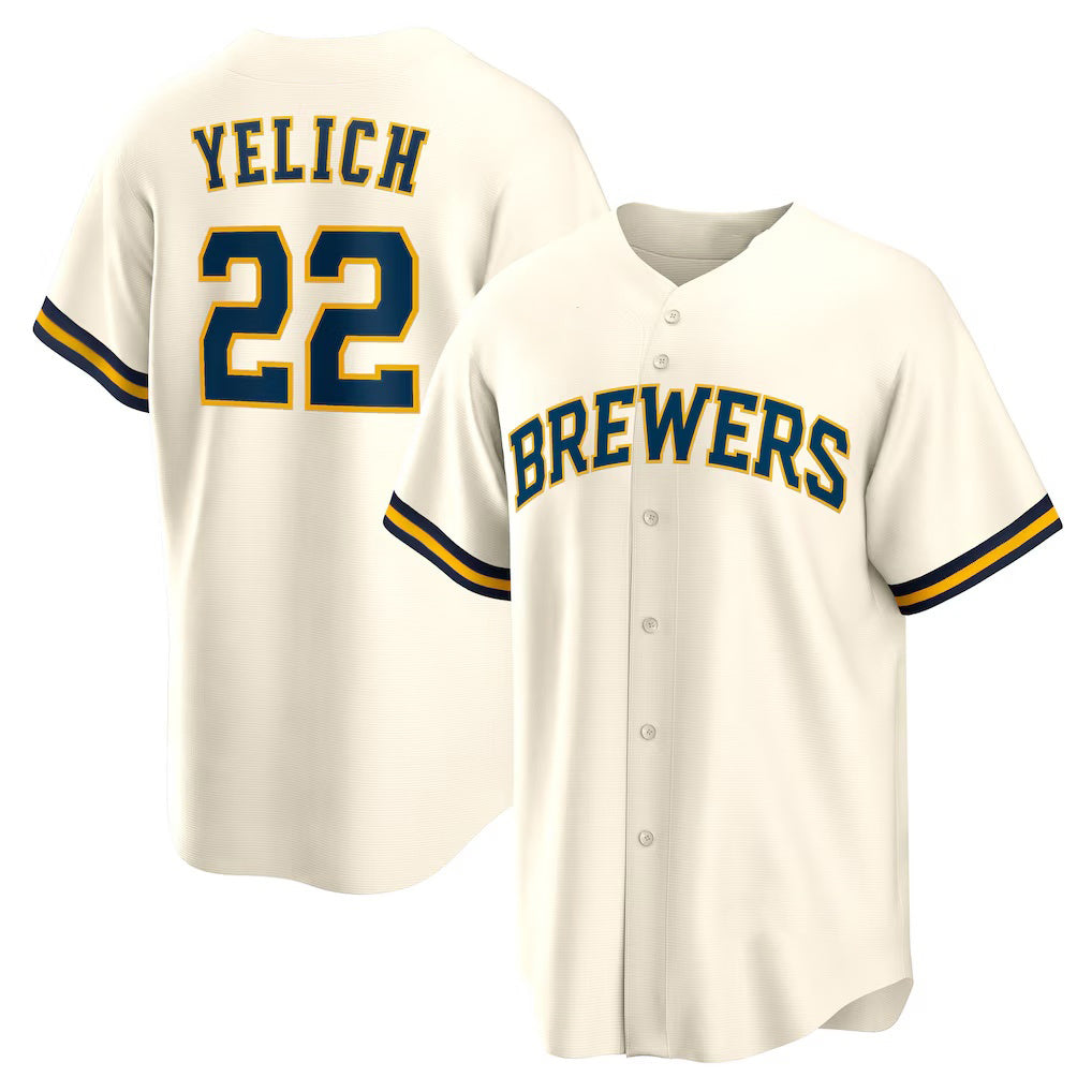 Milwaukee Brewers #22 Christian Yelich White HOLBERT Home Replica Jersey