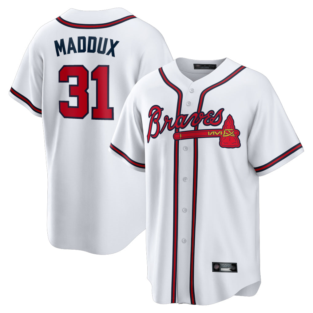 Atlanta Braves #31 Greg Maddux Player White HOLBERT Home Game Stitched Jerseys