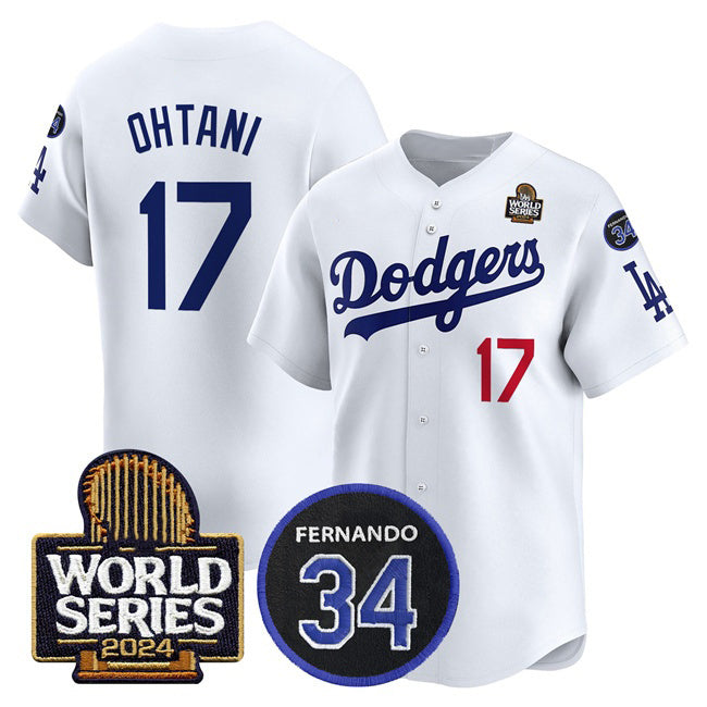 Los Angeles Dodgers #17 Shohei Ohtani White HOLBERT 2024 World Series With Fernando Memorial Patch Limited Stitched Jersey 2