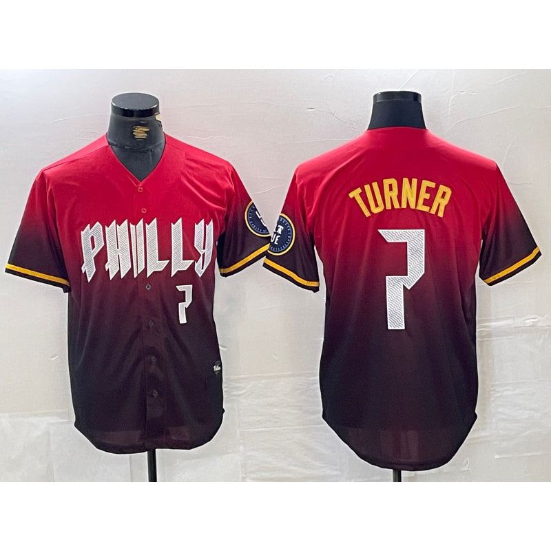 Philadelphia Phillies #7 Trea Turner Red HOLBERT 2024 City Player Number Cool Base Jersey 2