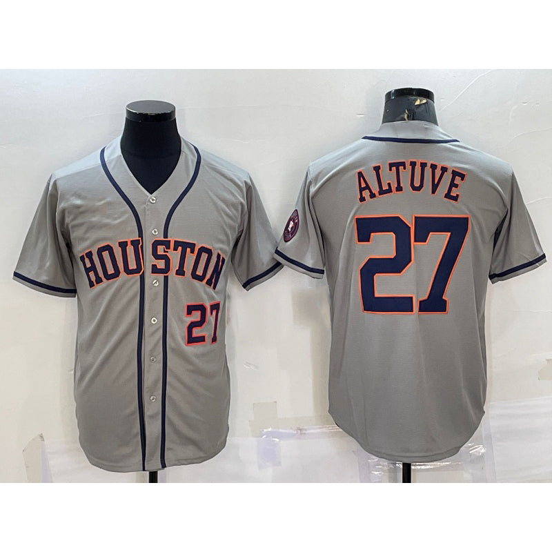 Houston Astros #27 Jose Altuve Number Grey HOLBERT With Patch Stitched Cool Base Jersey