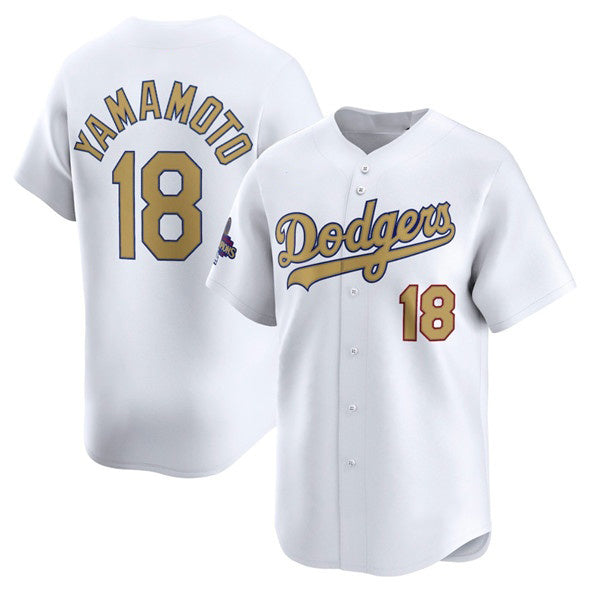 Los Angeles Dodgers #18 Yoshinobu Yamamoto White HOLBERT 2025 Gold Collection Limited Stitched Jersey