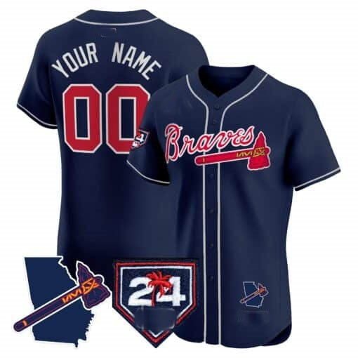 Custom Atlanta Braves 2024 Spring Training & Georgia Patch Vapor Premier Elite Jersey ¨CNavy HOLBERT