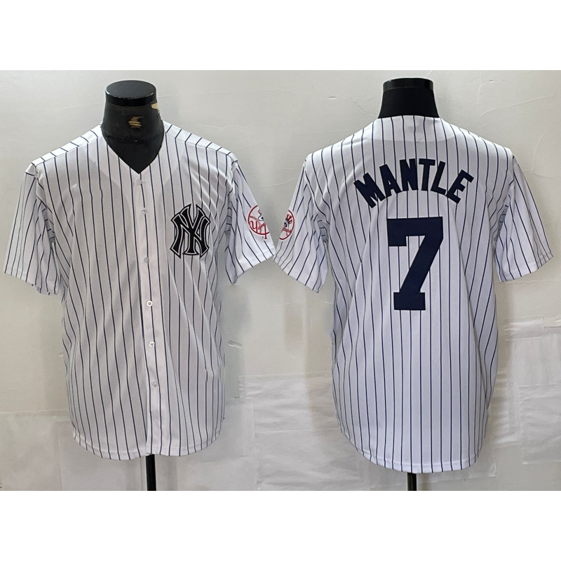 New York Yankees #7 Mickey Mantle Name White HOLBERT With Patch 2024 Cool Base Stitched Jersey