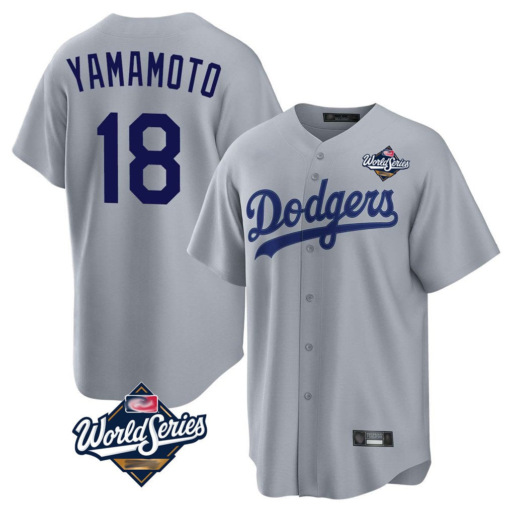 Los Angeles Dodgers #18 Yoshinobu Yamamoto Player Gray HOLBERT World Series Game Stitched Jerseys