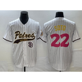 San Diego Padres #22 Juan Soto White HOLBERT Pinstripe 2023 City Connect Cool Base Stitched Jersey