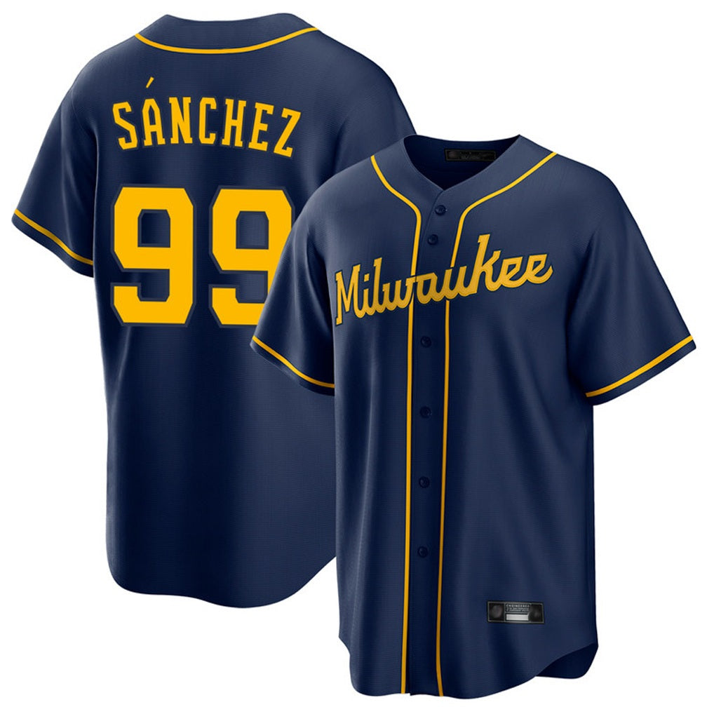 Milwaukee Brewers #99 Gary Sanchez Player Navy HOLBERT Home Game Stitched Jerseys
